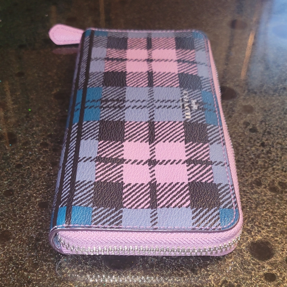 Coach Accordion Zip Wild Plaid Print Wallet Coated Canvas F23455 - Picture 3 of 16